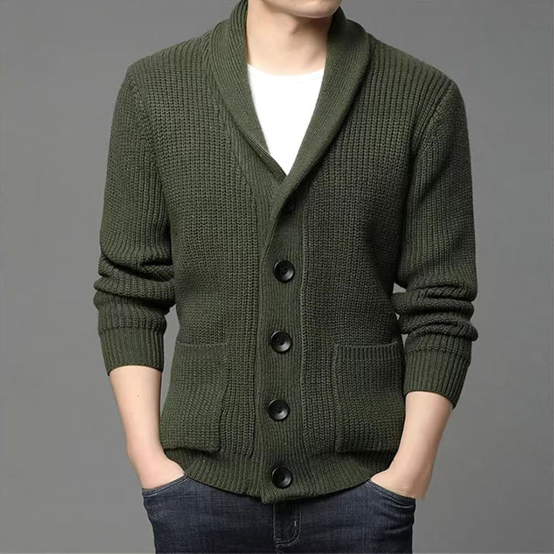 Men’s Thick Wool Button Cardigan Green Nepal