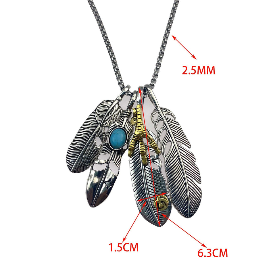 Feather Pendant Men’s Necklace – Korean Vintage Wool Chain