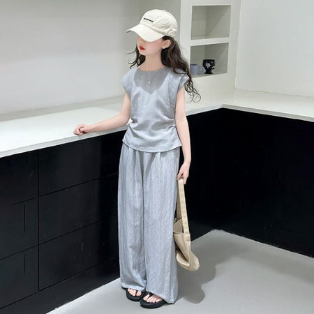 Girls Sleeveless Top & Wide Leg Pants Set – Korean Kids Outfit Nepal | Tudoholic