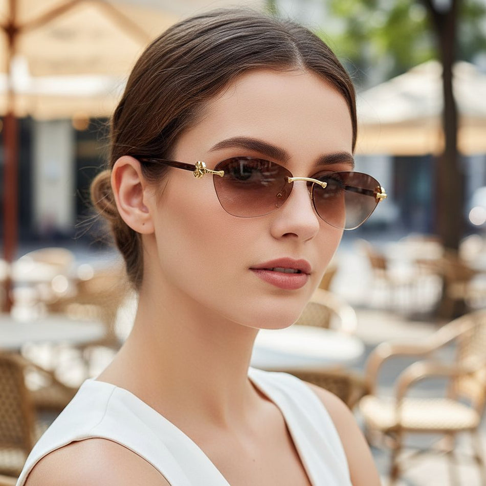 Rimless Oval Flower Sunglasses for Women – High-End Fashion