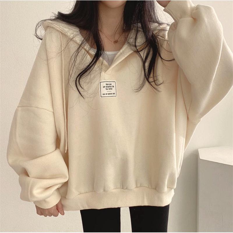 INSTOCK-Plus Size Hooded V-Neck Sweatshirt – Y2K Korean Style