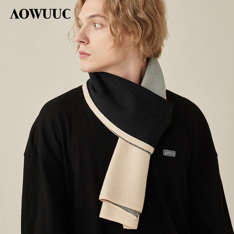 Men’s Wool Scarf Autumn Winter Thick Warm Plaid Striped Gift