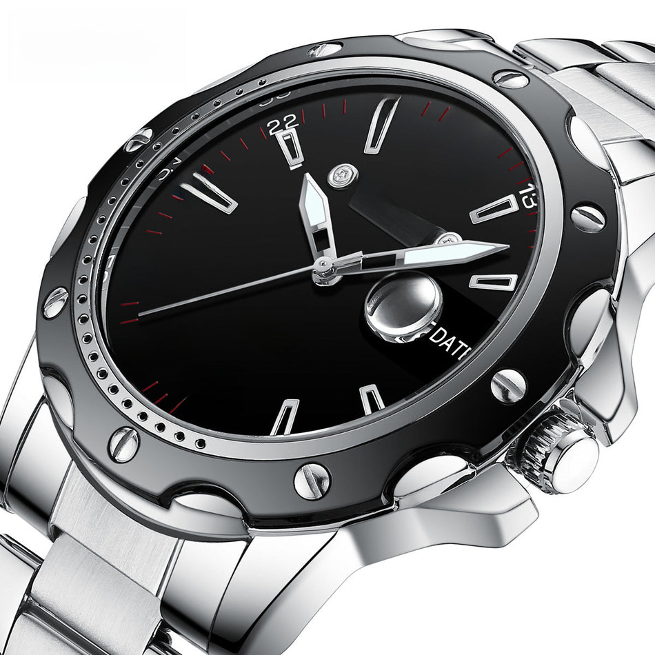 VA-VA-VOOM Men’s Watch – Calendar, Steel Band, Luminous