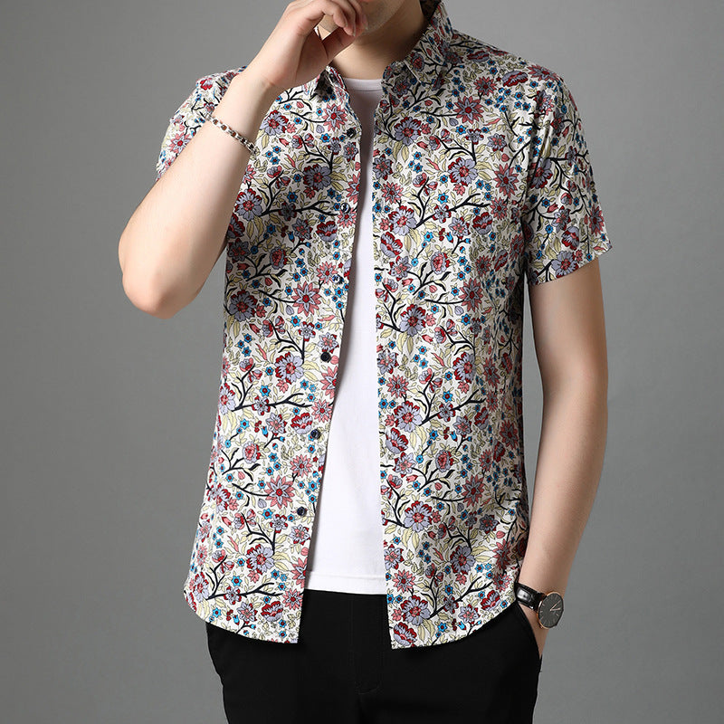 Men’s Slim Fit Floral Short Sleeve Cardigan Shirt