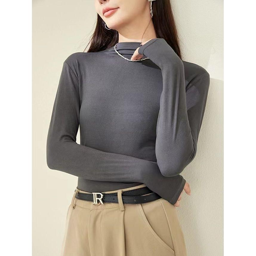 STOCK-Half-High Collar Slim Base Top for Women