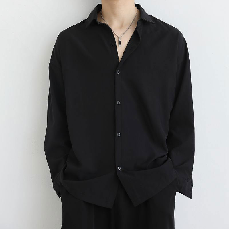 Black Draping Shirt – Loose Long Sleeve Casual Fit