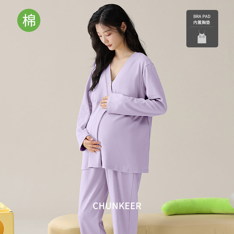 STOCK-Summer Cotton Maternity Pajamas with Chest Pads