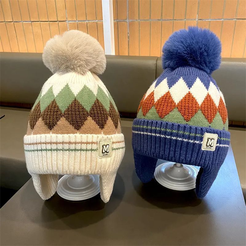 2025 Winter Warm Children's Hat Knitted Wool Velvet Ear Hats