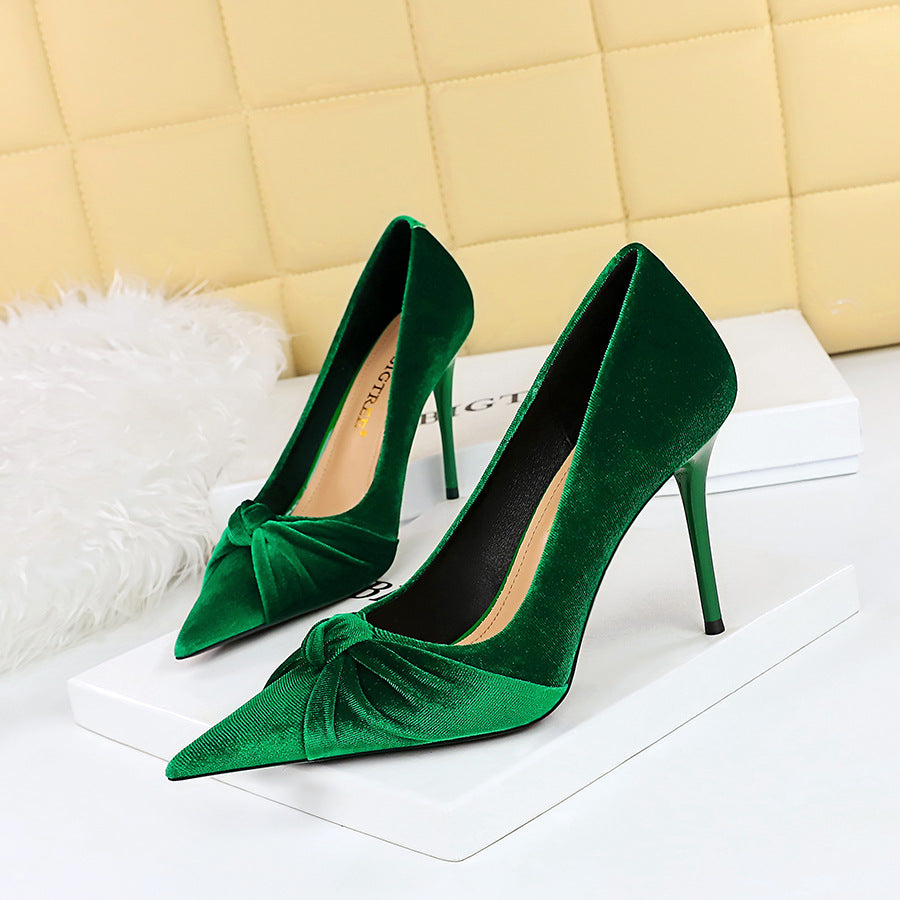 European Stiletto High Heels Pointed-Toe Bow Shoes