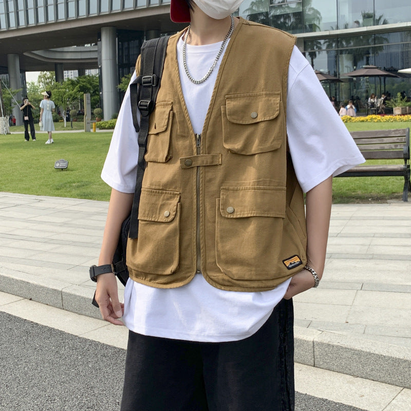 Japanese Retro Summer Vest – Men’s Loose High Street Waistcoat
