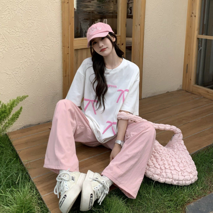 INSTOCK-Cotton Loose Letter Print Short-Sleeved T-Shirt Women's