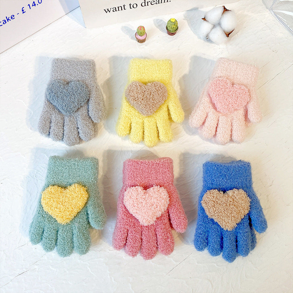 Kids’ Solid Color Love Full-Finger Winter Gloves