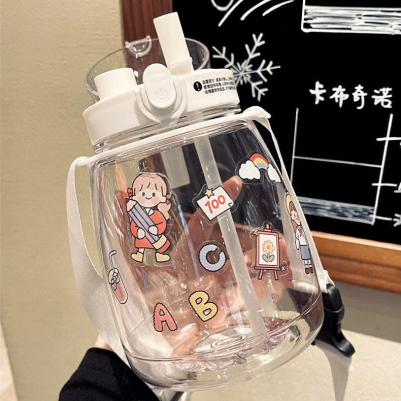 Large Capacity Cute Dual-Straw Sports Water Bottle for Girls