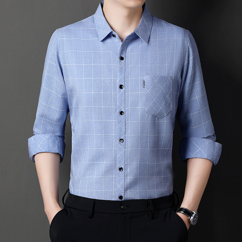 Men’s Cotton Plaid Shirt | Business Casual Autumn Wear