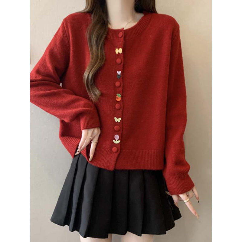 KANING Round Neck Button Knit Cardigan