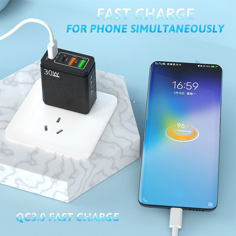 30W PD Fast Charger 2U+2C Multi-Port Head