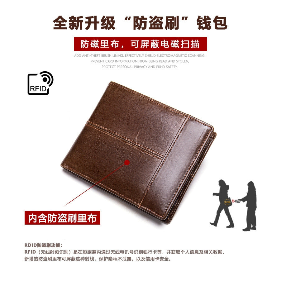 Men’s Genuine Leather RFID Bi-Fold Wallet – Short Style