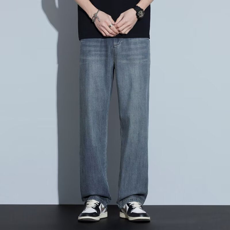 Men's Large Size Loose Straight Retro Wide-Leg Jeans Pants