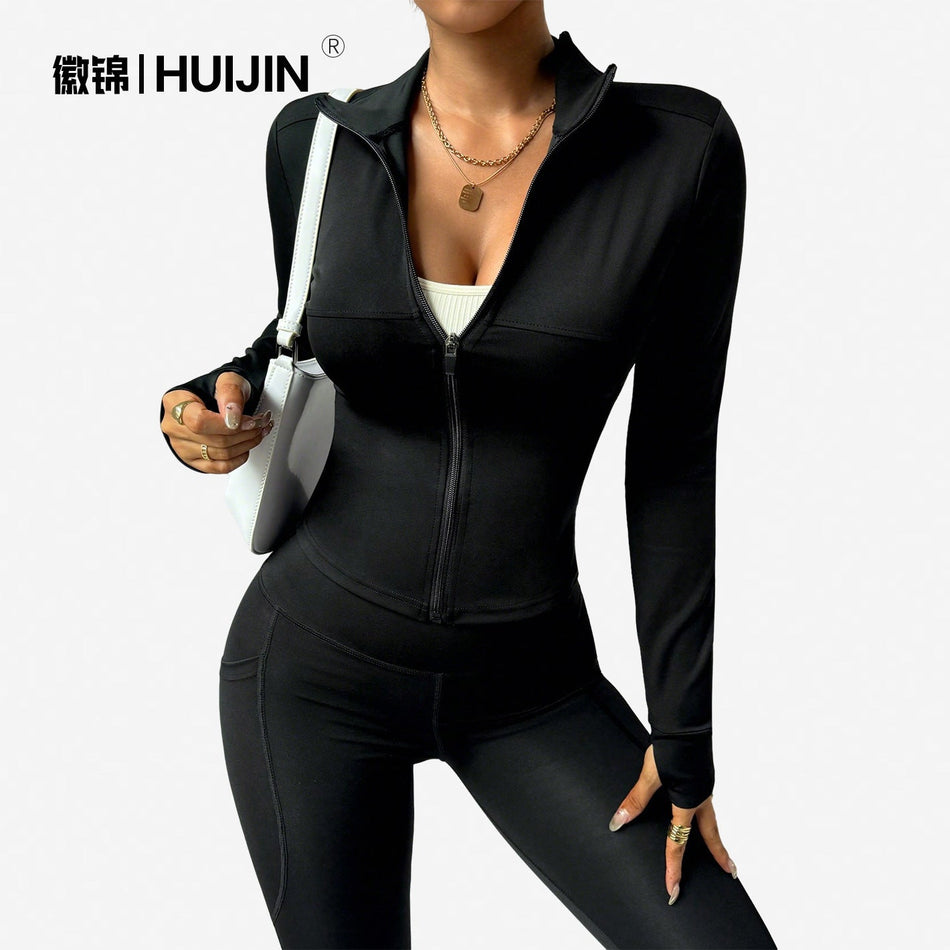 Women’s Quick-Dry Yoga Jacket – Slim Fit Zipper Sports Top