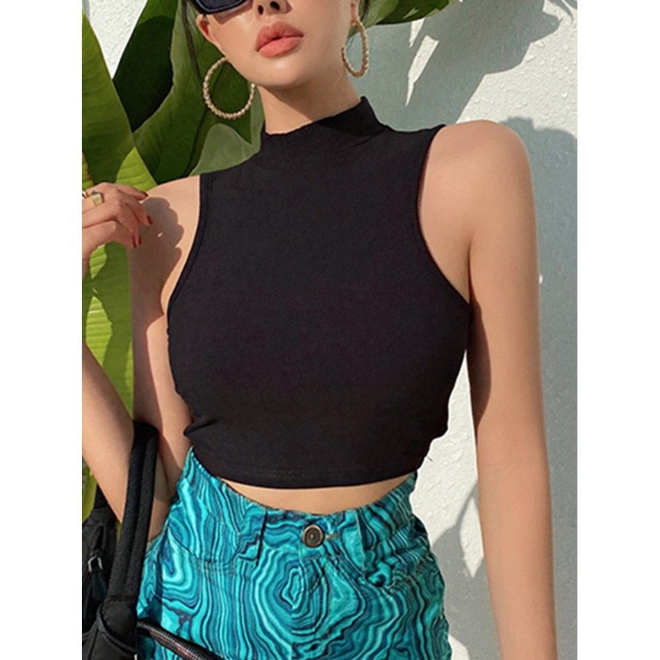 Hot Girl Sleeveless Crop Vest | Half-Turtleneck, Summer