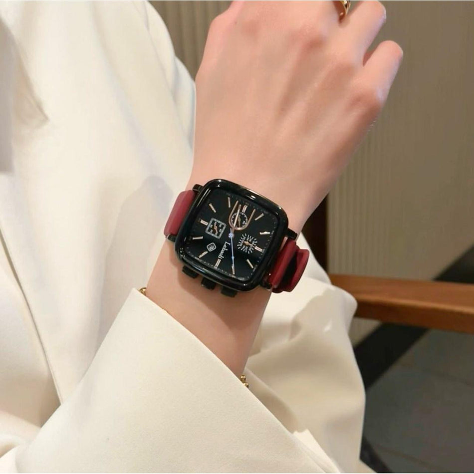 La Polaroid Square Dial Silicone Strap Watch