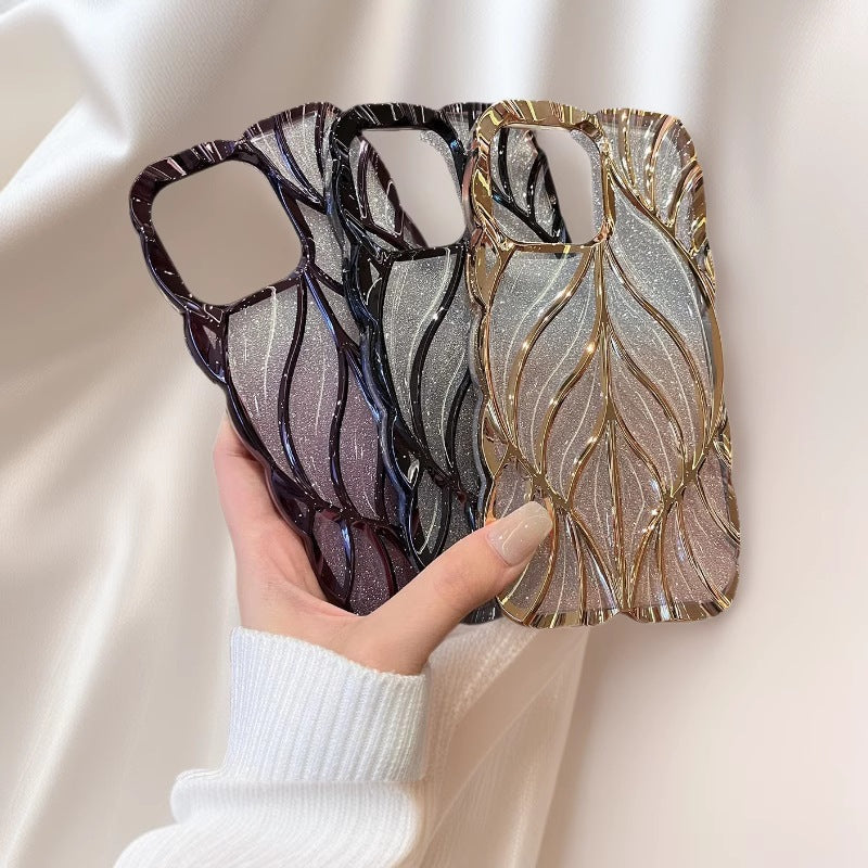 Gradient Glitter Stereo Leaves iPhone Case