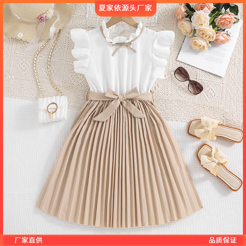 Girls European American Flying Sleeve Pleated Princess Dress
