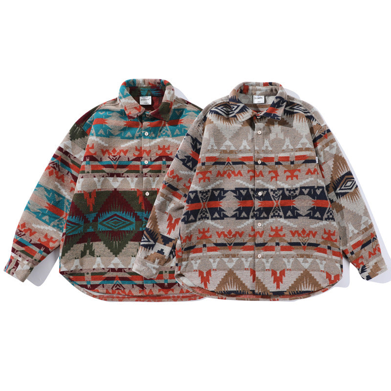 Navajo Jacquard Overshirt Men’s Vintage Woolen Jacket