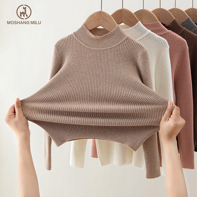 Girls’ Half Turtle Collar Pullover Sweater Autumn