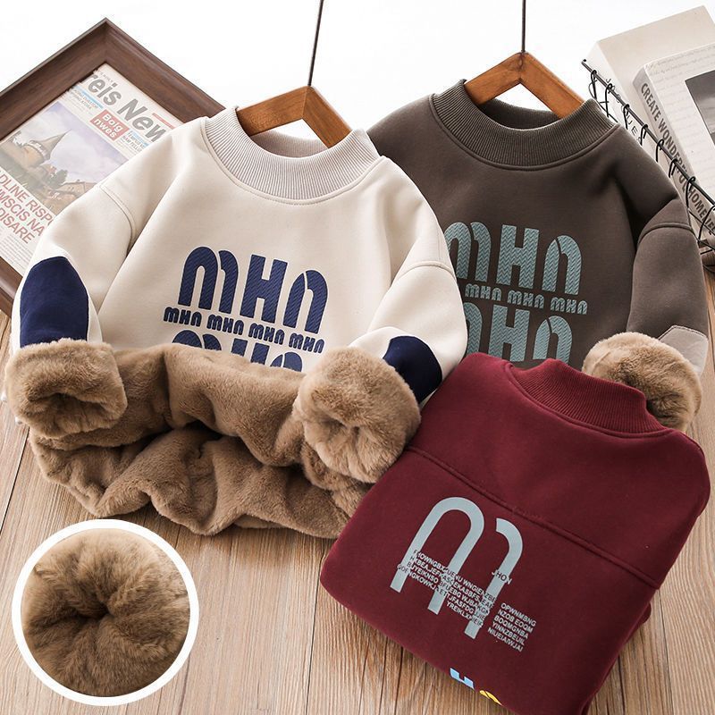 Boys Fleece Sweatshirt Winter Rabbit Velvet Warm Top Kidsren