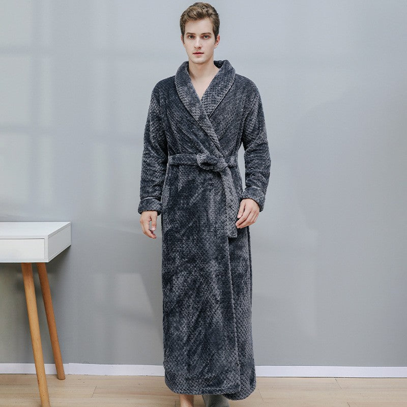 Men’s Coral Fleece Bathrobe – Thick Warm Autumn Winter Robe