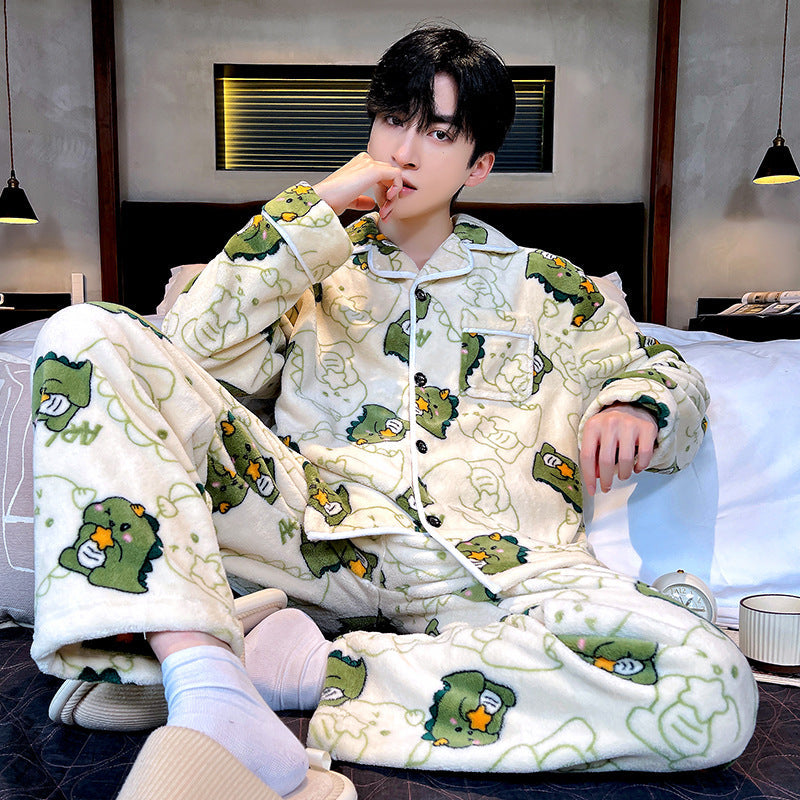 INSTOCK-Men’s Coral Fleece Pajamas Winter Warm Flannel Suit