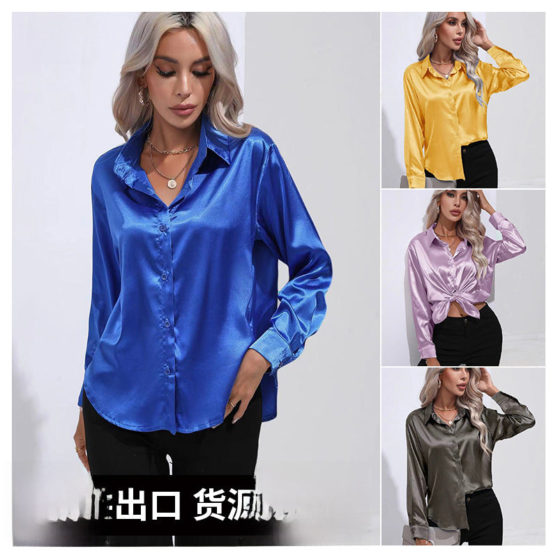 Women’s Satin Imitation Silk Long Sleeve Shirt Elegant Top