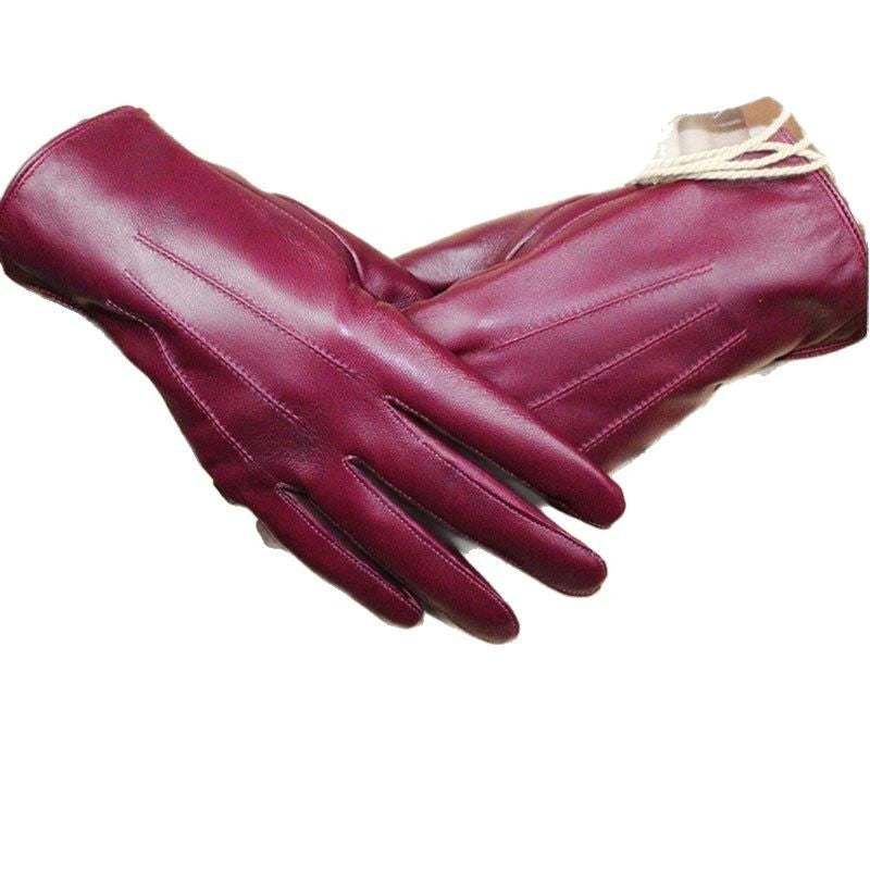 Women’s Red Sheep Leather Gloves Winter Luxury