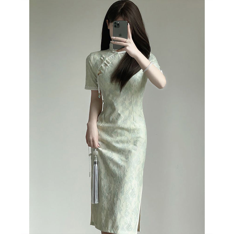 Short Improved Cheongsam Slim Fit Mid Length Summer Dress XS