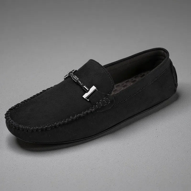 STOCK-Men’s Comfortable Flat Shoes – Fleece Leather Slip-On Loafers