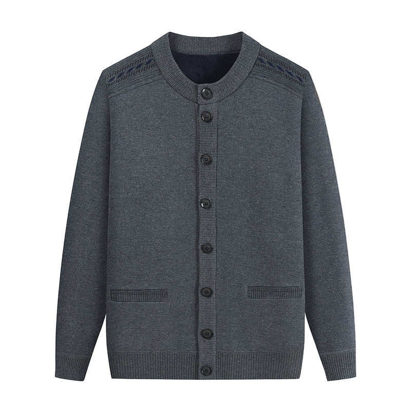 Elderly Men’s Warm Velvet Knitted Grandpa Cardigan