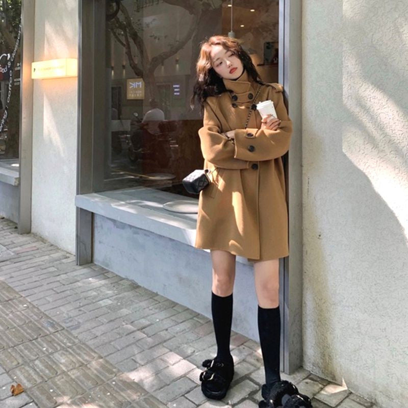 STOCK-Women’s Blue Woolen Cape Coat