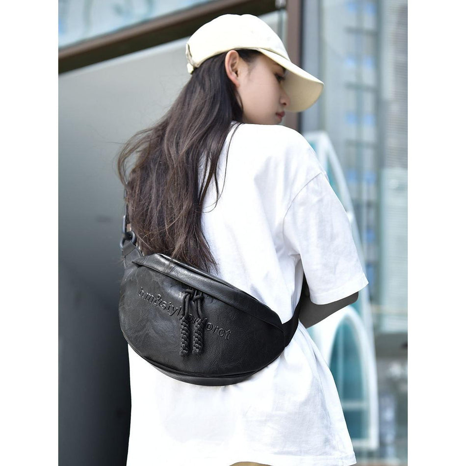 Trendy Women’s Black PU Chain Crossbody Chest Bag