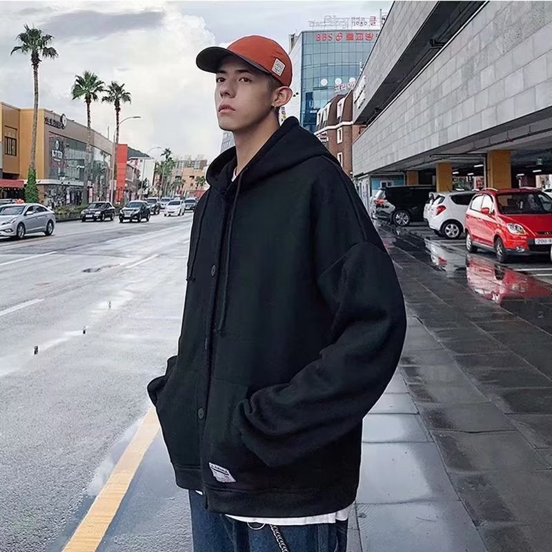 STOCK-Men’s Korean Trendy Fleece-Lined Hooded Cardigan