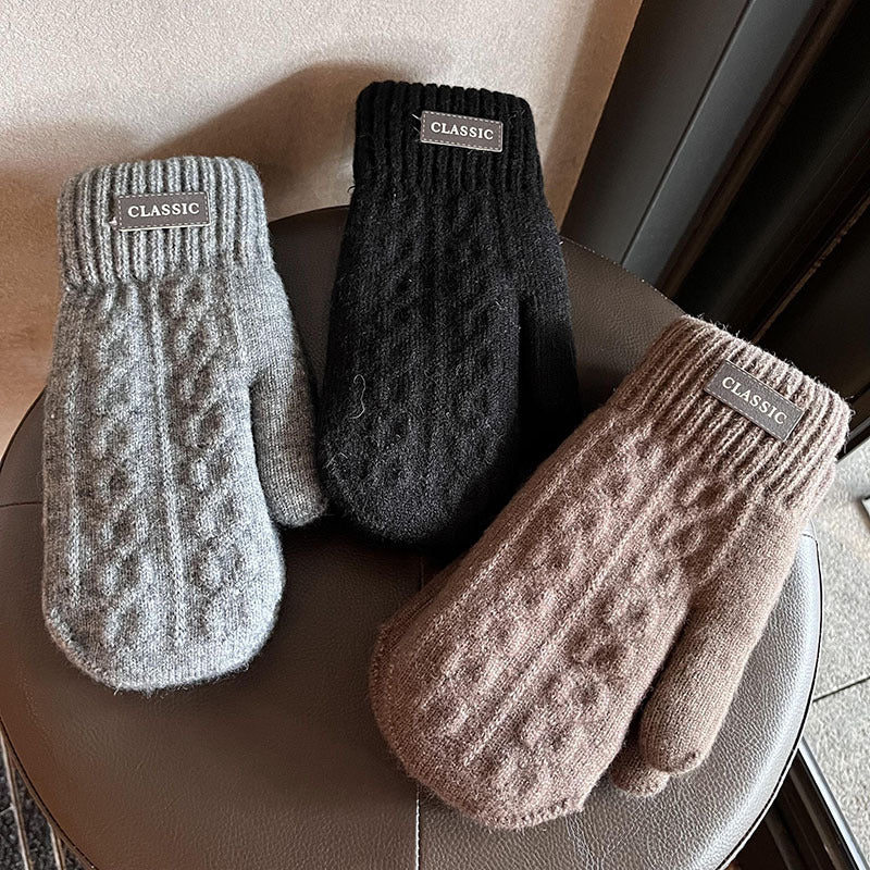 Trendy Thickened Wool Gloves for Men Winter