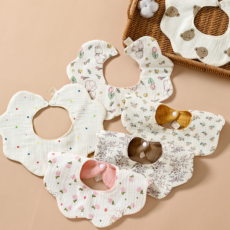 Double Sided Pure Cotton Waterproof Baby Petal Bib Soft Care
