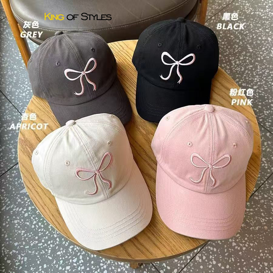 Sweet Pink Embroidered Bow Baseball Cap