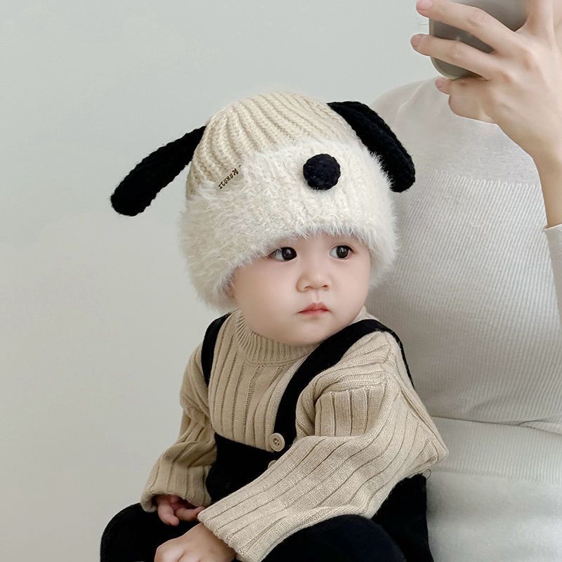 Children Autumn Winter Woolen Hats Puppies Ear Protection Up