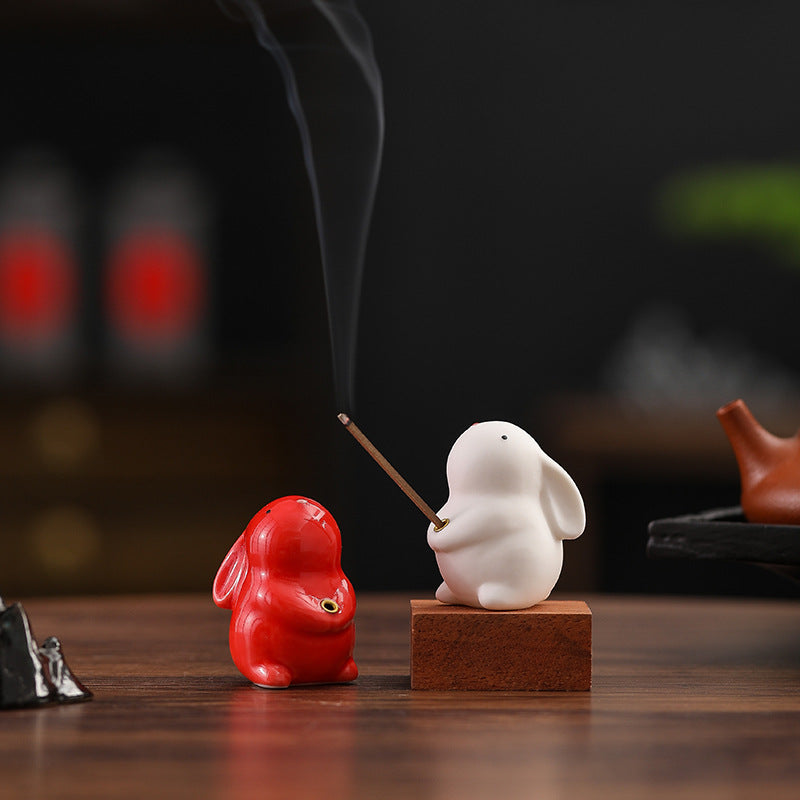 Cute Little Rabbit Ceramic Incense Holder Tea Ceremony