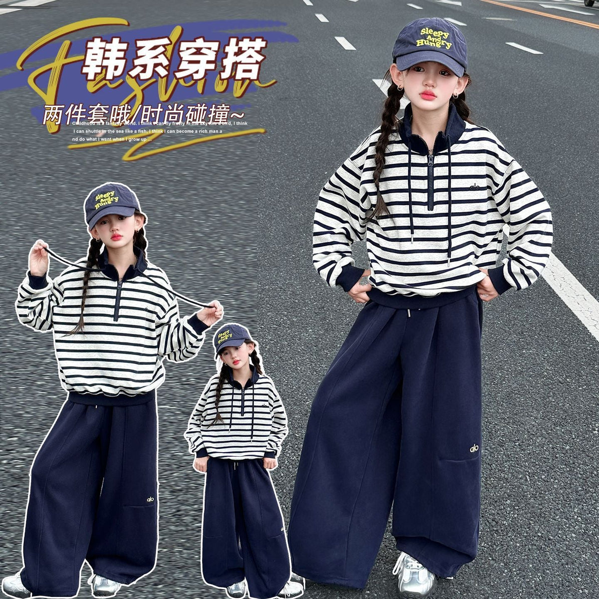 Girls 2026 Korean-Style Striped Two-Piece Suit – Kids Fashion Nepal | Tudoholic