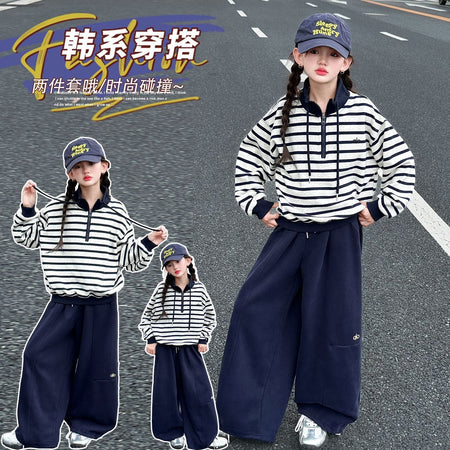 Girls 2026 Korean-Style Striped Two-Piece Suit – Kids Fashion Nepal | Tudoholic