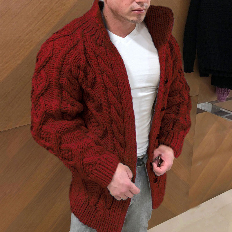 Men’s Cable Jacquard Stand-Collar Sweater Cardigan