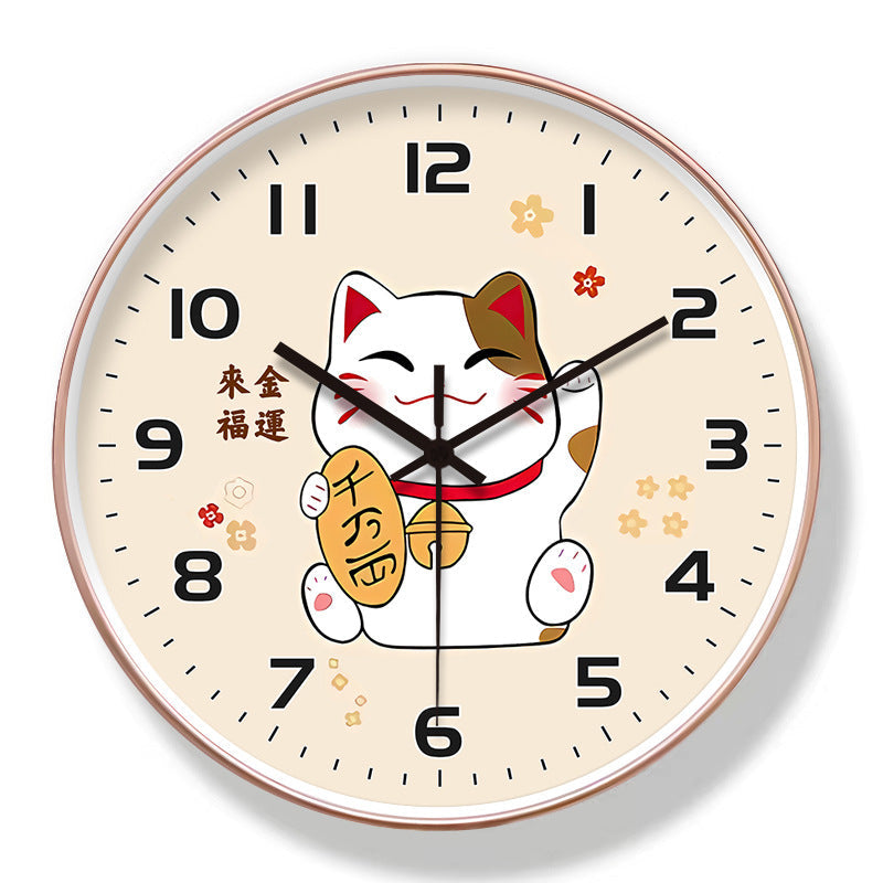8-Inch Lucky Cat Wall Clock for Home Decor