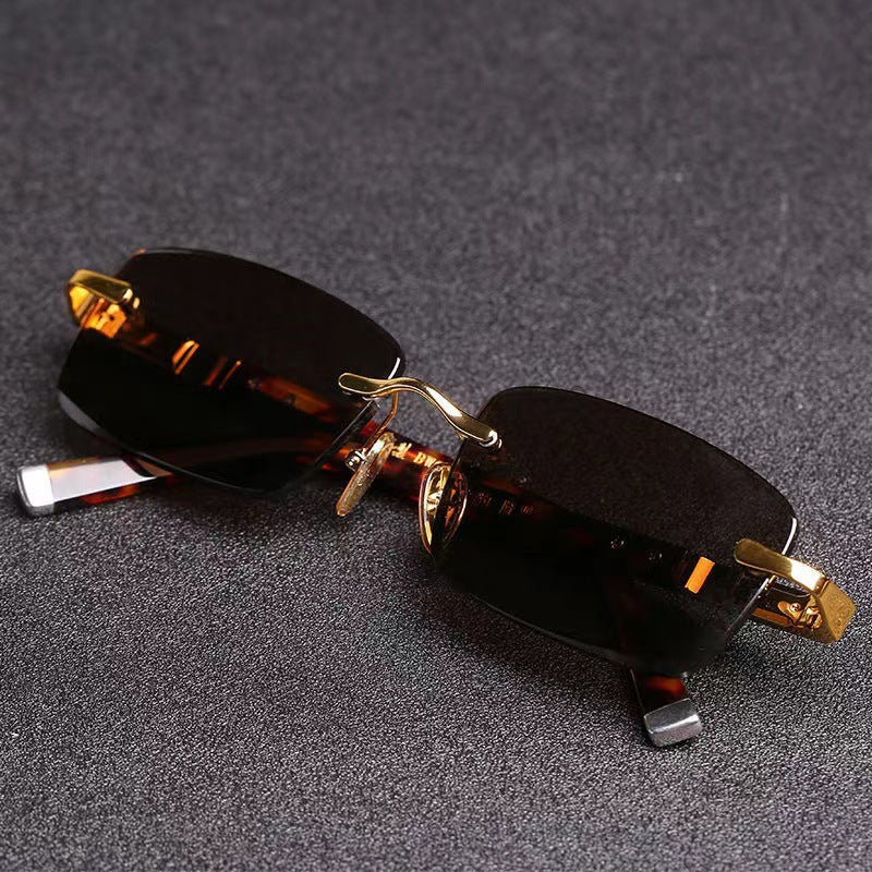 Men’s High-End Rimless Crystal Stone Sunglasses